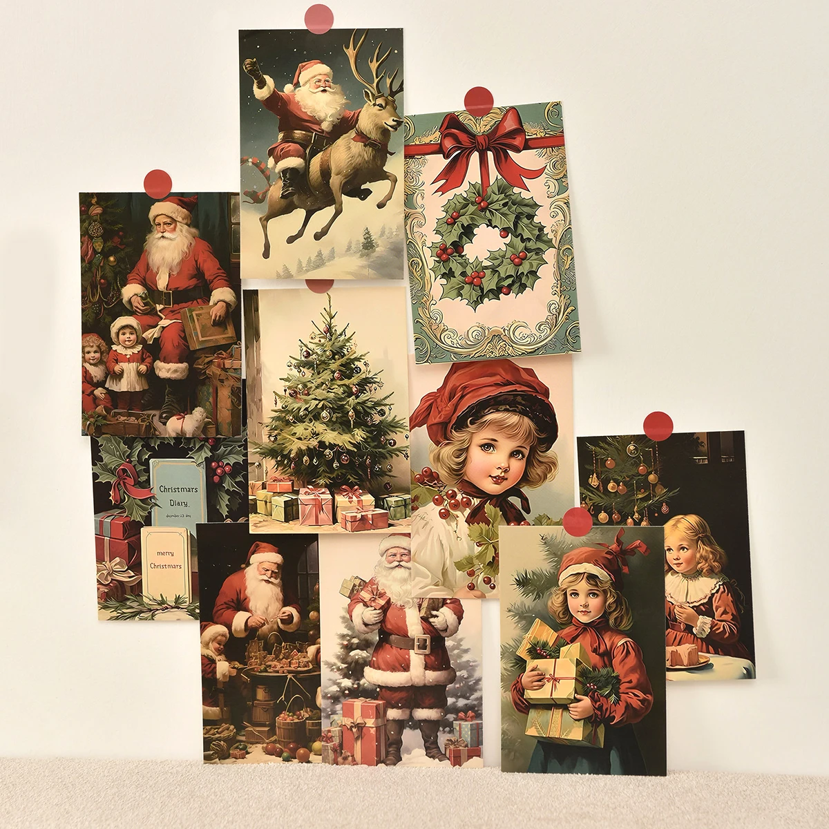 10 cartões postais com tema de Natal por pacote, com designs diferentes, adequados para cartões de decoração de parede DIY para festas (inclui adesivos)