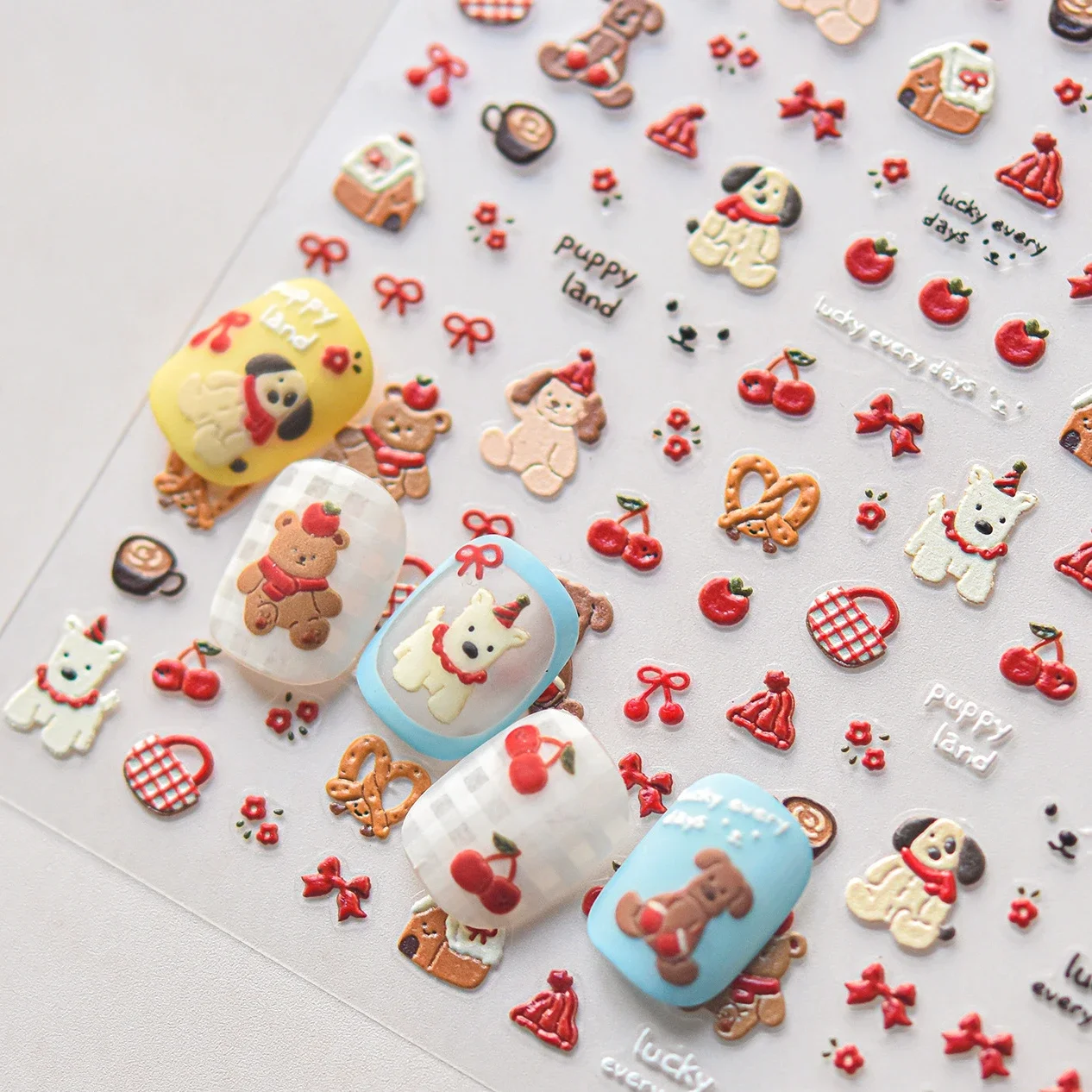 Süße Welpe Katze Schöner Hund Kätzchen Burger Kuchen Dessert Socke Schleife Pullover Persimmon Pilz Nail Art Aufkleber DIY Maniküre Aufkleber