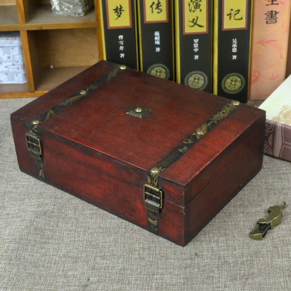 Organizer Treasure Chest Delicate Gift Box Wooden Jewellery Storage Box Vintage Lock Storage Case Home