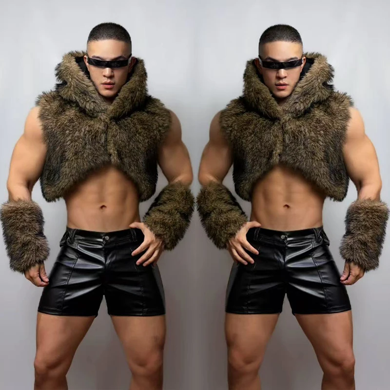 Abbigliamento per Spettacoli di Danza Gogo, Completo da Palcoscenico per Uomo, Top Soffice e Pantaloncini Neri, Abbigliamento Jazz Ds, Vestiti da Festa per Nightclub Maschili VDL5086