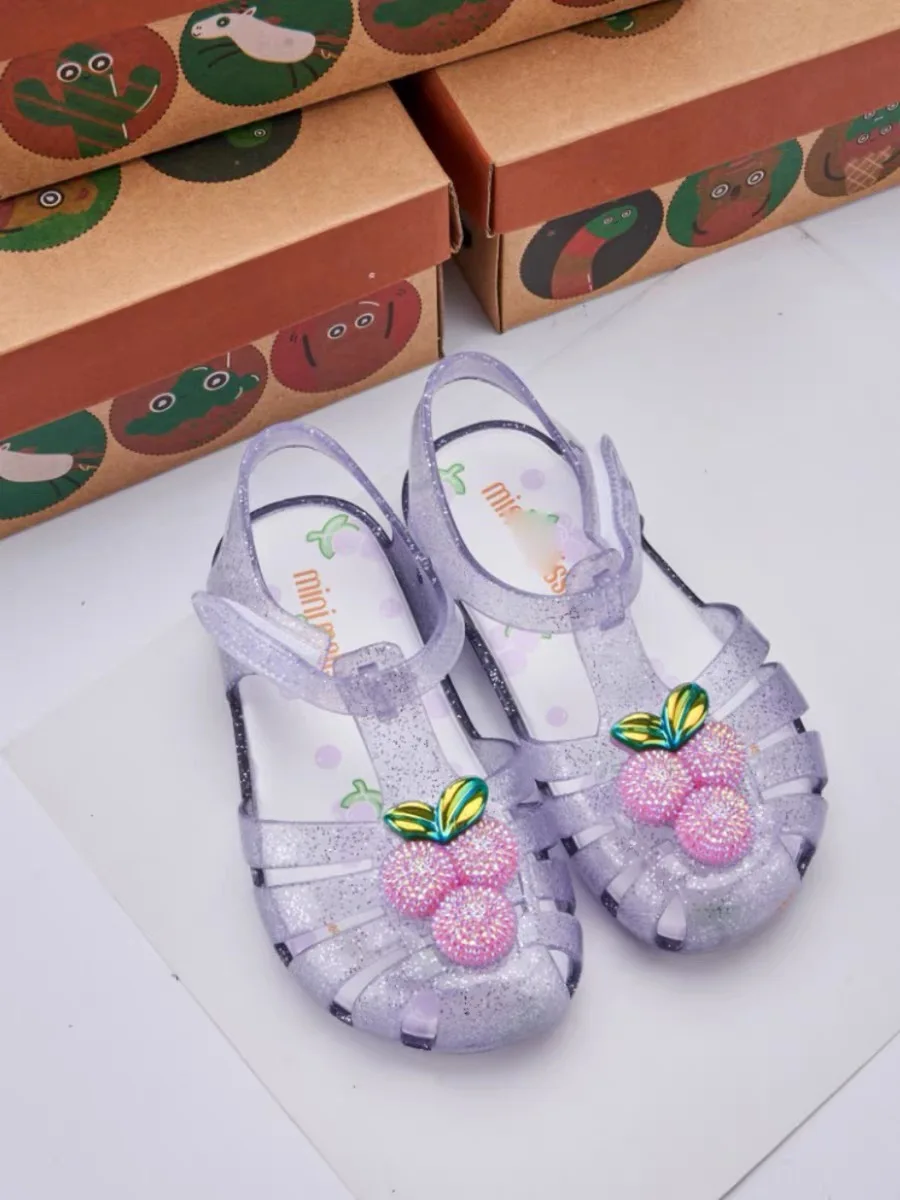 Mini Melissa Girls Sandals Kid Summer Sweet Rhinestone Party Princess Beach Shoes Cute Bowknot Soft Sole Flat Sandals сандалии