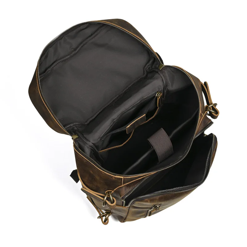 LD-SJ041 Leather Backpack Men's 15.6-inch Retro Computer Bag Crazy Horse Leather Large Capacity Backpack Commuting Bag