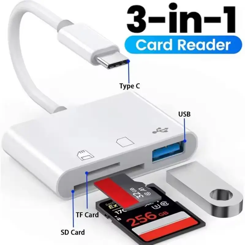 3 In 1 USB Type-C Adapter TF SD Memory Card Reader OTG USB C Card Connector For iPhone 17 16 Pro Max Plus Samsung Xiaomi Adapter