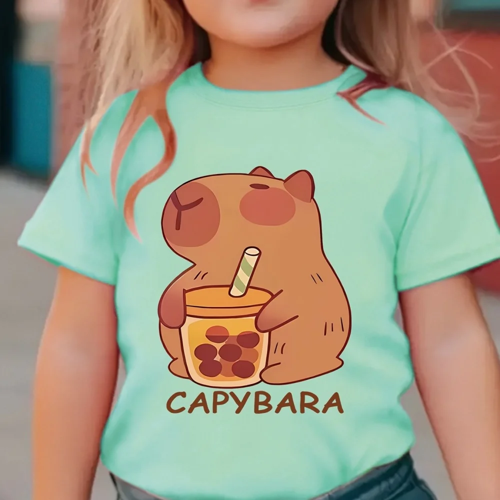 Capybara enfants vêtements été graphique t-shirts col rond vêtements pour filles à manches courtes enfants T-Shirt hauts à la mode fille vêtements