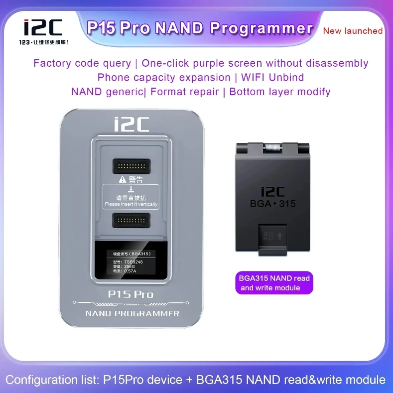 i2c p15pro programmer with BGA 315 BGA 60 BGA70 BGA110 For Iphone6 to 15promax Data Read and Write Repair Purple Screen