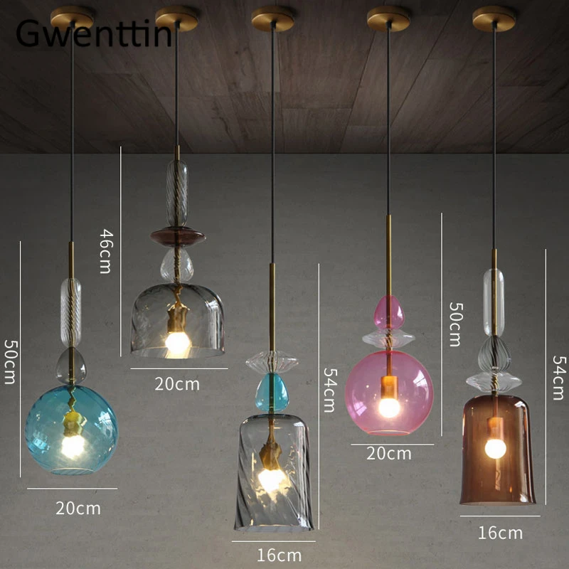 Nordic Candy Glass Pendant Lights Modern Led Hanging Lamp for Dining Room Cafe Bar Home Decor Kitchen Light Fixtures Luminaire