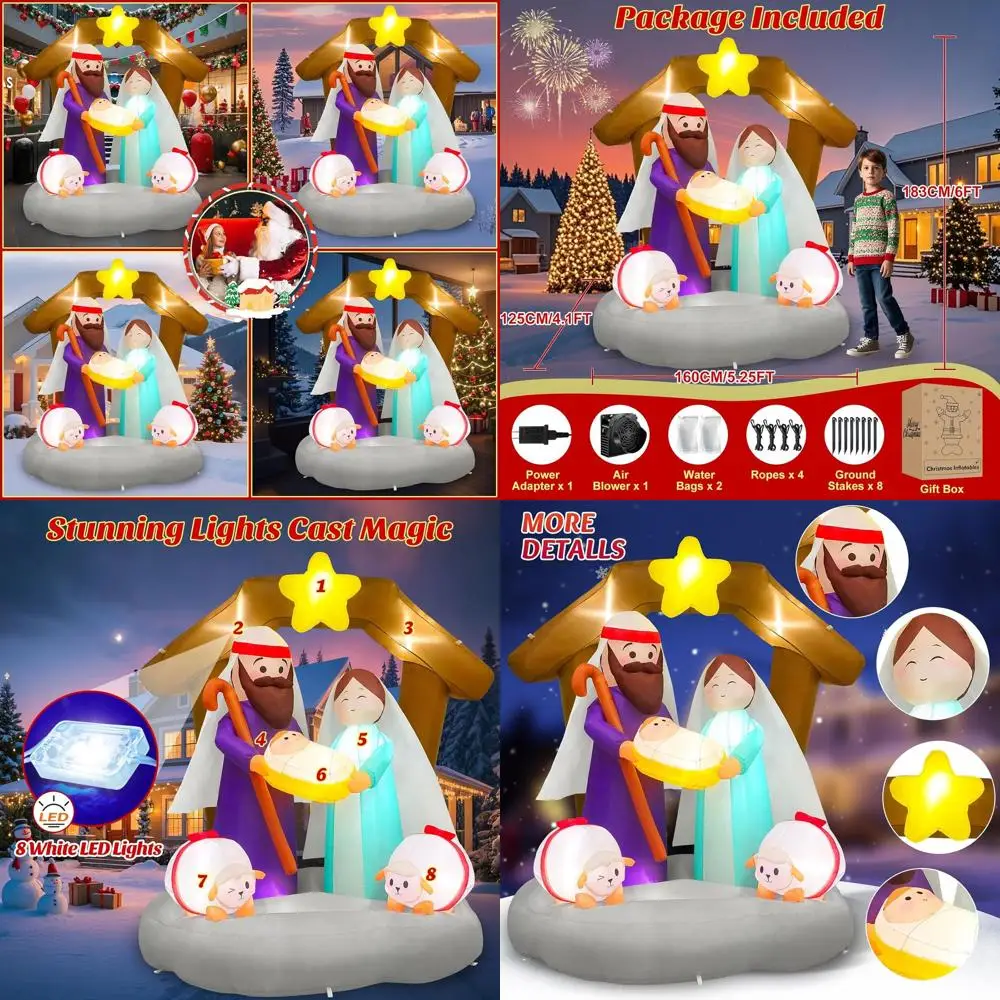 

Christmas Inflatable Nativity Scene Outdoor Decorations with Built-in LED Lights, Funny Jesus Birthyard Xmas Blow Up for Holiday