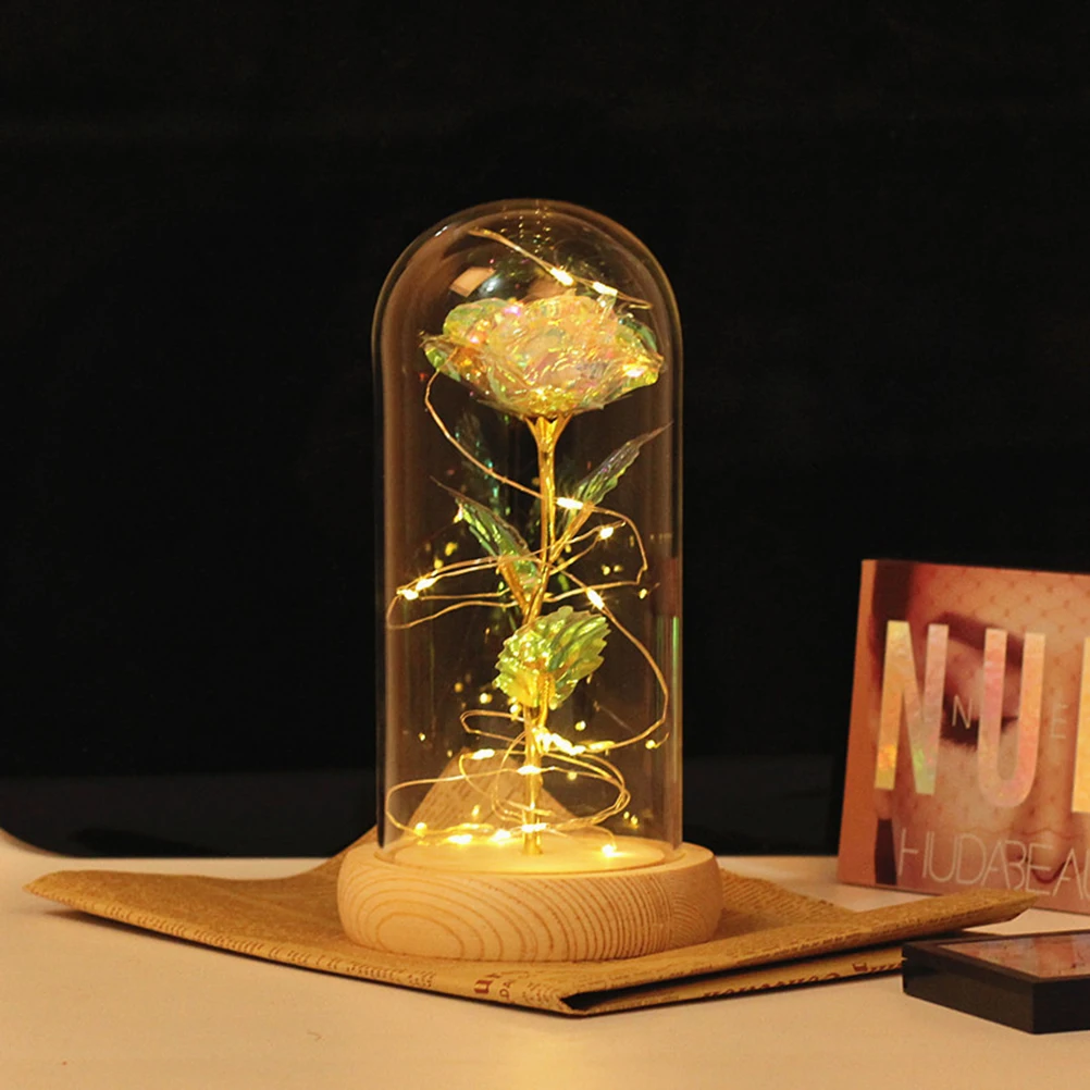 

LED Light Flower Clear Glass Dome Tiny Lights Warm Romantic Party Decoration Rose Table Lamp Desk Lamp