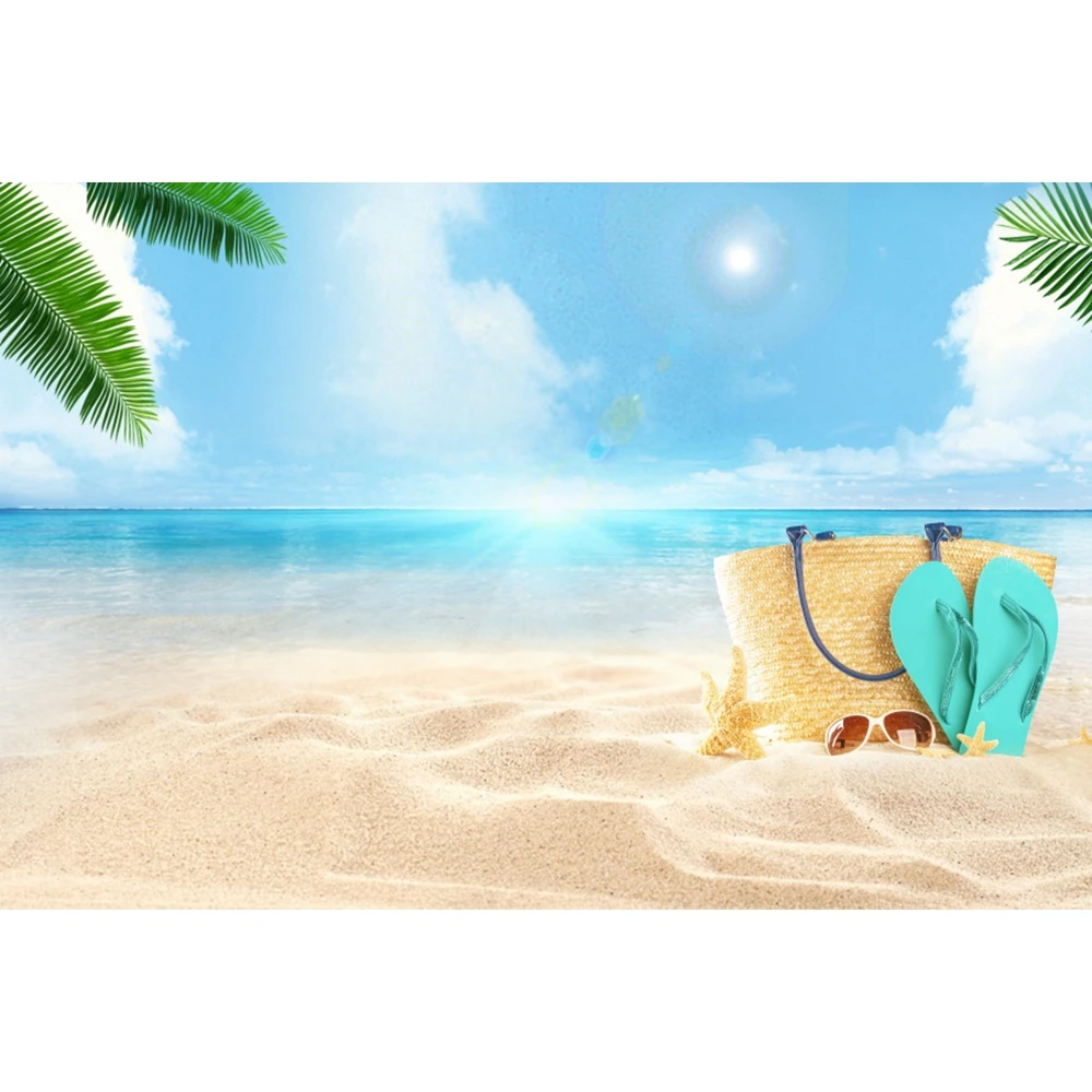 Summer Beach Shell Backdrops Tropical Seaside Beach Starfish Palm Tree Baby Kids Birthday Holiday Party Photography Background