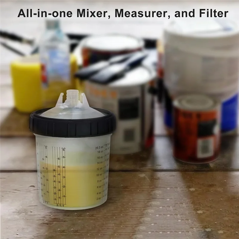 

Classy-Paint Sprayer Mixing Cup, 20 Ounce (600Ml) Kit With 55 Cups And Lids System, 1 Hard Cup With Retainer Ring And 10 Plugs