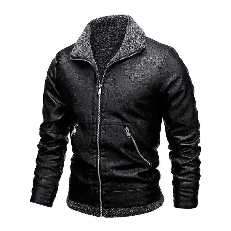 

Brand Men's PU Leather Jackets Fashion Motorcycle Fur Collar Leather Jacket Coat Men Winter Fleece Casual Biker Mens Clothing