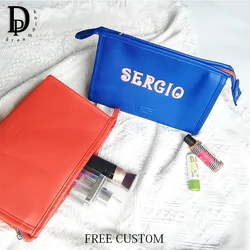 Custom Name Travel Cosmetic Bag Personalize Embroidery Initial Leather Zip Toiletry Bag Candy Color Fashion Portable Make Up Bag