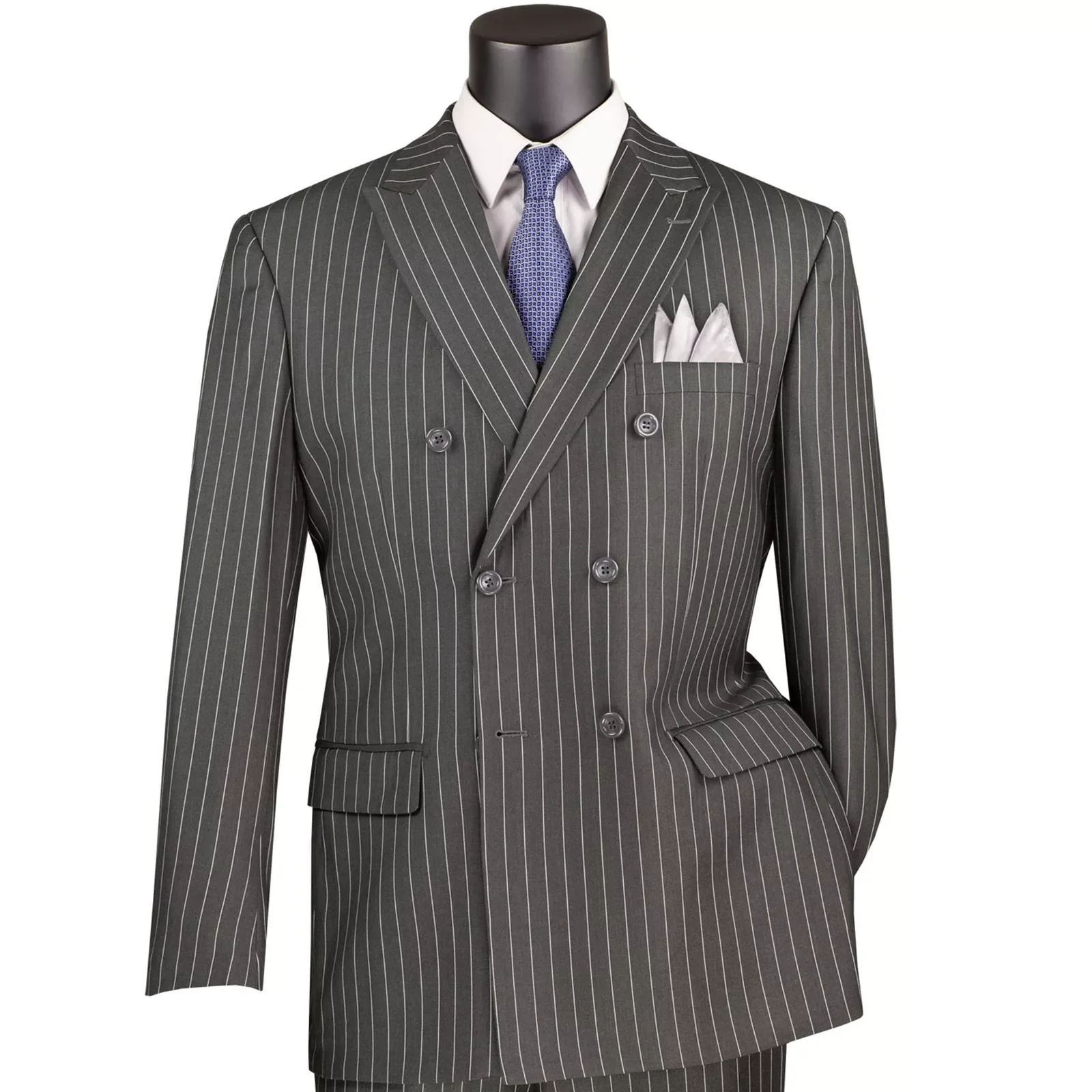 

Wedding Tuxedos for Men 2 Piece Business Suits Set Double Braested Jacket Dark Grey Stripes Trousers Customize