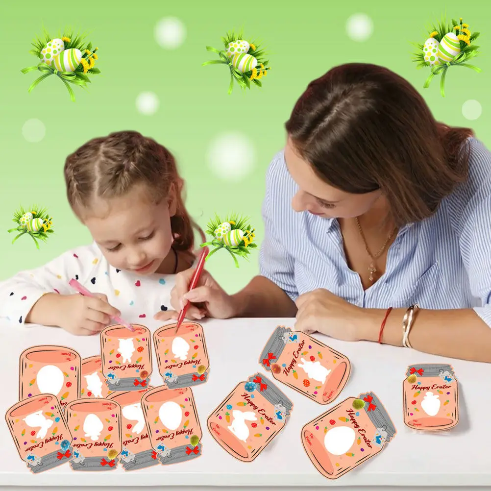 

24Pcs Easter Rabbit Egg Greeting Cards Beautifully Designed Message Cards for Classroom Exchange Easter Celebration Gift