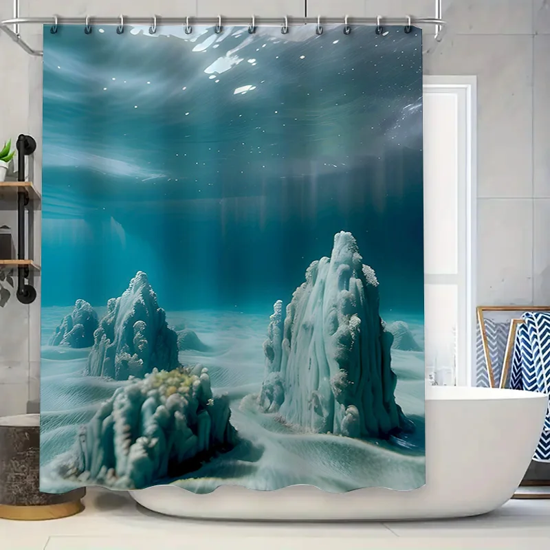 

Underwater Cave Shower Curtain Blue Mystical Ice Formations 3D Printed Bath Decor Size Customizable for Any Bathroom