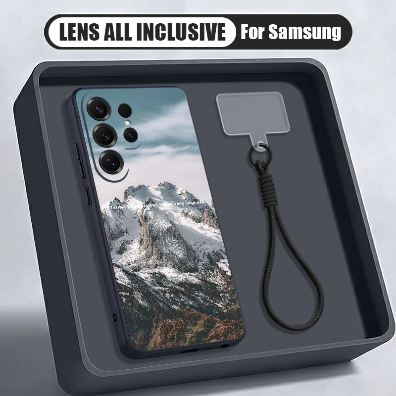 Wrist Lanyard Magnetic Phone Case For Samsung Galaxy S26 S25 Ultra S24 S23 FE A57 A17 A56 A37 A16 A55 A36 Mountain Range Cover