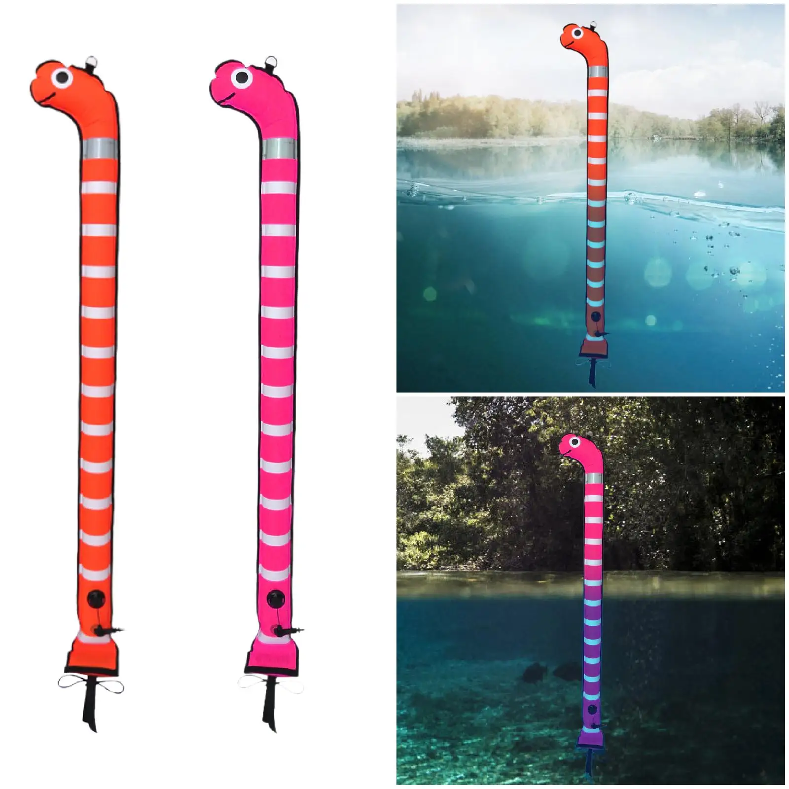 Surface Marker Buoy Inflatable Tube Highly Visible Safe Diving Equipment Underwater with Reflective Strip Diver Closed Bottom