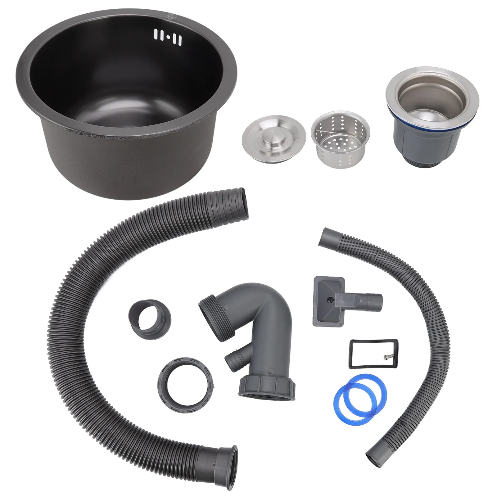 

30cm Mini Round Kitchen Sink Bar Stainless Steel Basin Single Bowl with Drain Accessories for Home