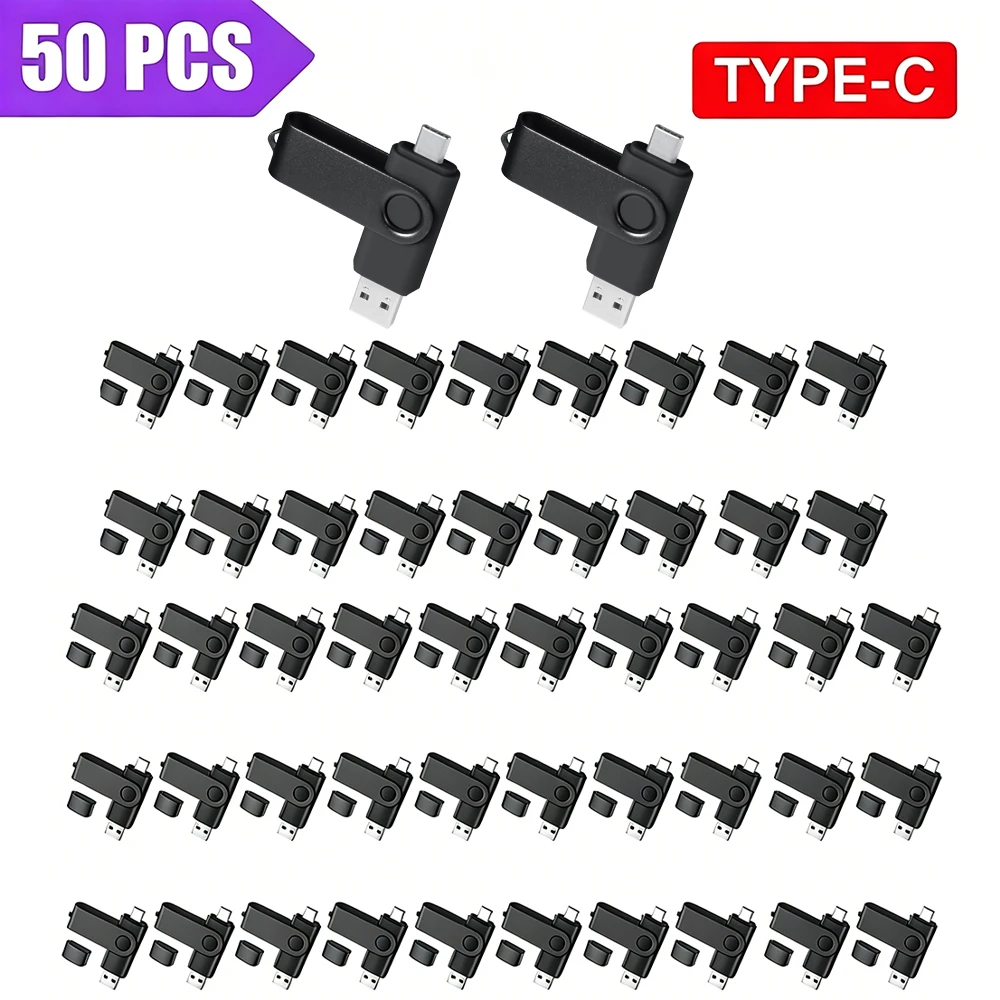 50PCS TYPE-C USB Stick Black USB Flash Drive 128GB 64GB Pendrive 1GB 2GB 512MB Memory Stick for Laptop Business Gift דיסק און קי