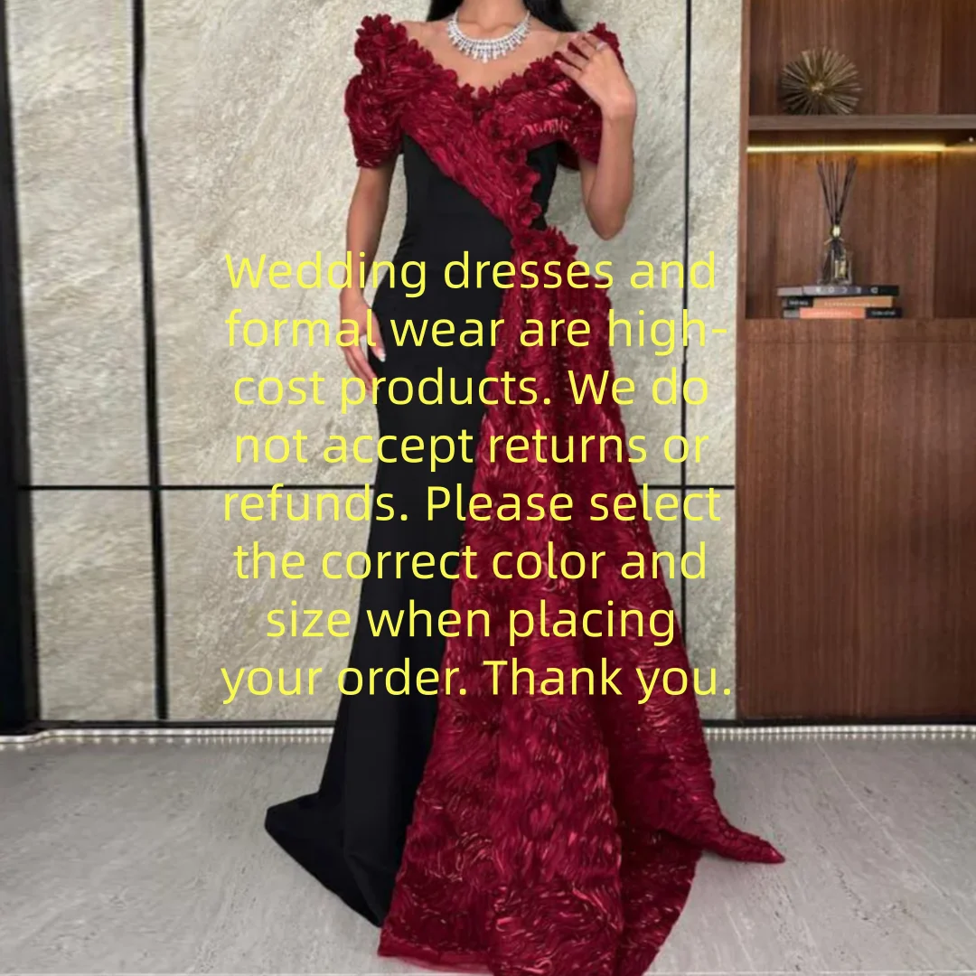 Elegant Contrast Color Formal Dresses Off the Shoulder Rose Flower Evening Gown V Neck Cape Sleeve Mermaid Dress Customized