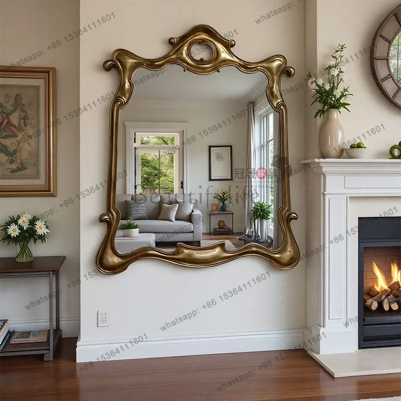 LJY European retro makeup mirror wall hanging living room background wall special-shaped