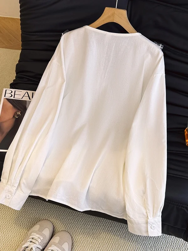 เสื้อปักลายหนัก แขนยาว ทรงโอเวอร์ไซส์ คอวี สไตล์ลำลอง หลวมๆ สำหรับผู้หญิง  คอลเลคชั่นฤดูใบไม้ร่วง ดีไซน์ใหม่ ประดับเลื่อมวิบวับ แฟชั่นพรีเมียมสำหรับผู้หญิง