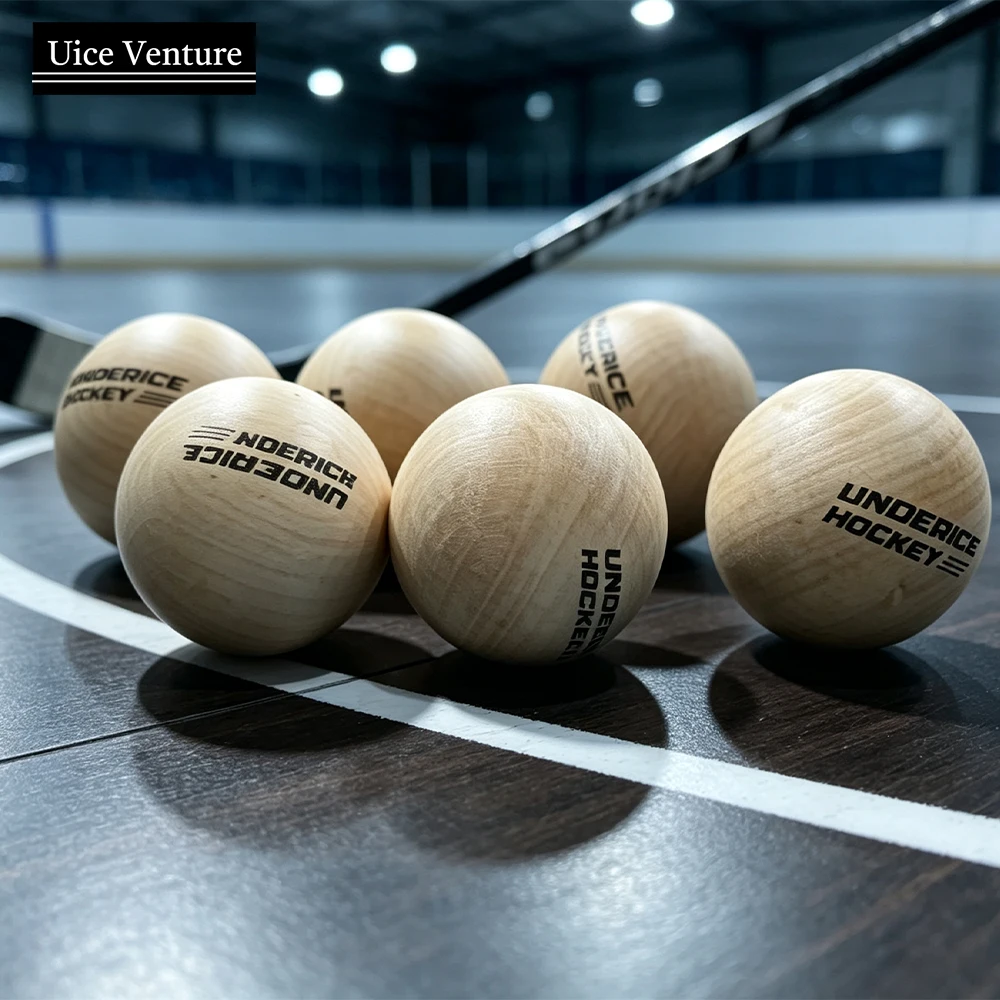 6pcs Ice Hockey Wood Ball 2-Inch Diameter Floor Ball Hockey Hardwood No-Bounce Hockey Professional Training Ball