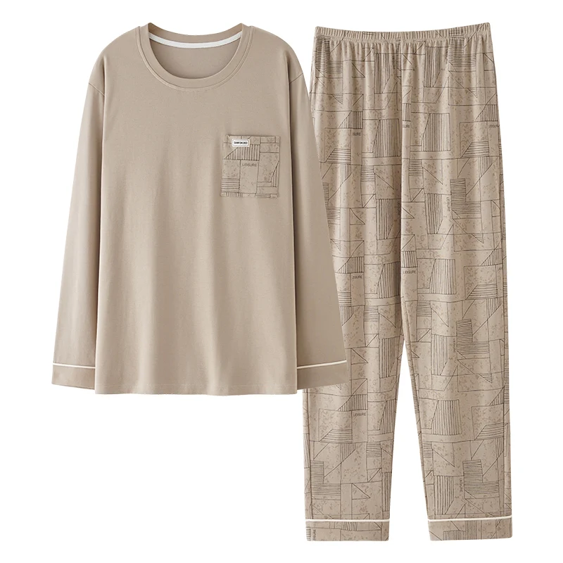 

Plus Size L-6XL Men Pajamas Set 100% Cotton Sleepwear Male Autumn Long Sleeve Pyjamas