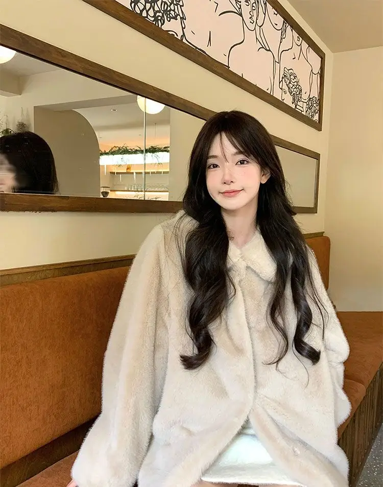 

Женские пальто из искусственного меха белого цвета, элегантные, однотонные, из шерсти и хлопка, с поясом, свободного кроя, на несколько пуговиц, без воротника, модные, для отдыха и тренировок