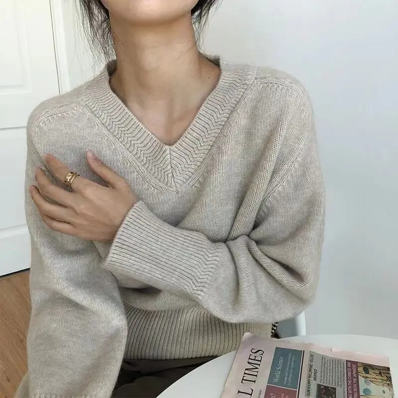 Pullovers Women Solid Simple Daily Creativity Sweet All-match Leisure Basics Prevalent Tender Autumn Warm Vintage Korean Style