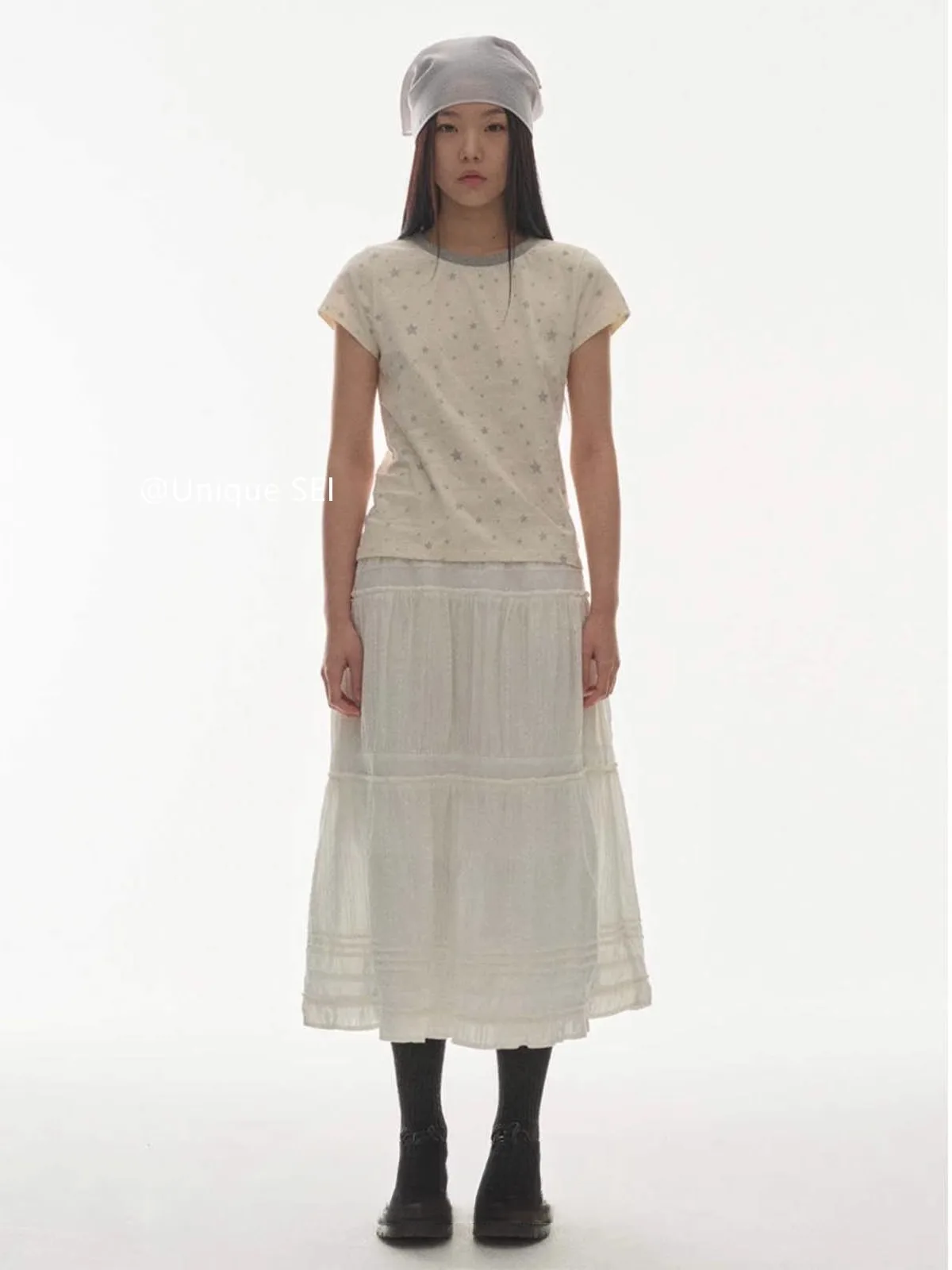 Sweet Girl's Versatile Casual Retro Lace Layered Plaid Cake Skirt High Waist A-Line Midi Skirt Korean Style Commute Skirt