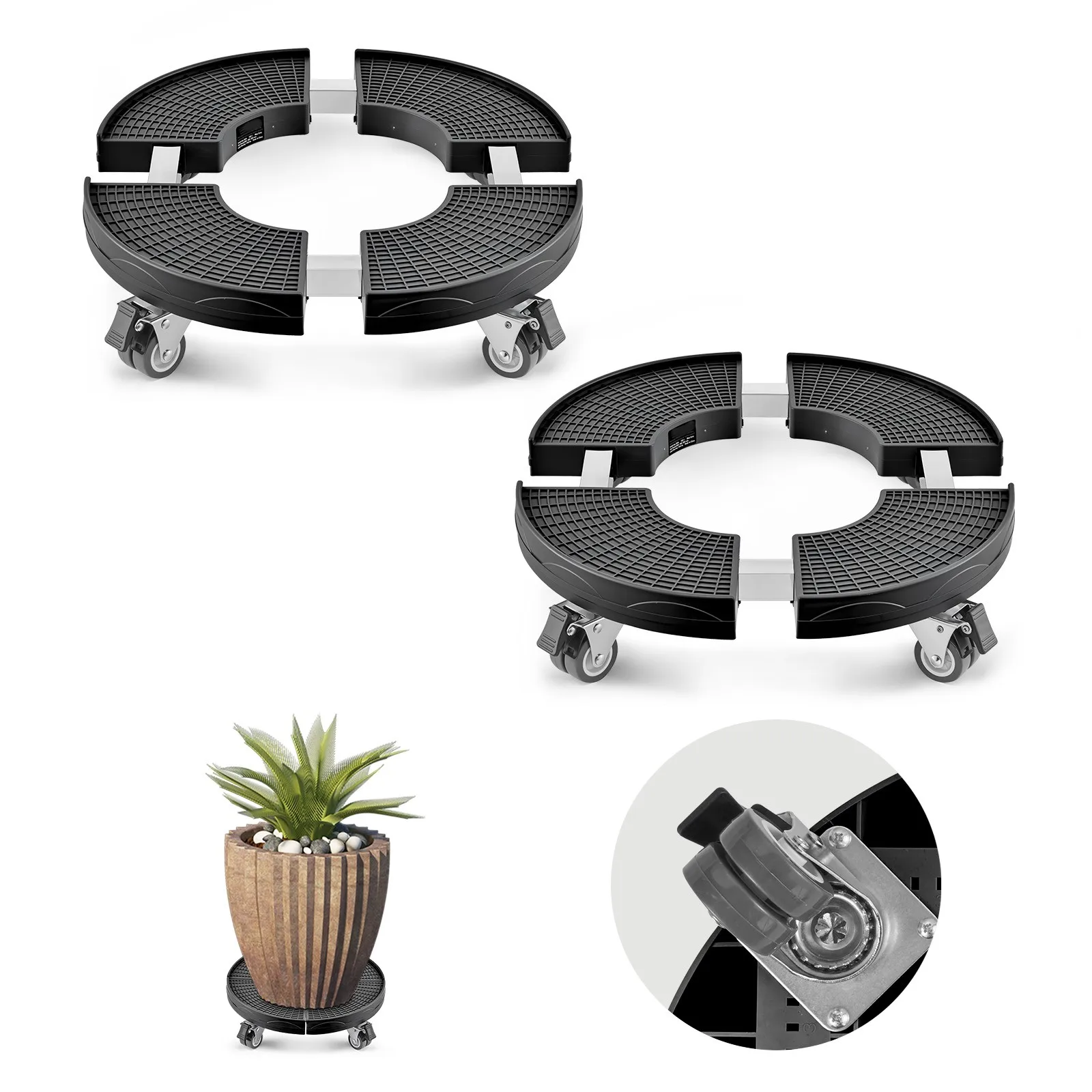 SucceBuy Set di 2 Carrelli per Bidoni della Spazzatura, Base Rotonda con Ruote da 400 libbre, Regolabile da 15-22,8 pollici, con 4 Ruote Bloccabili, Carrello Portapiante