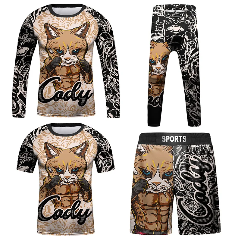 

4 pcs Rashguard MMA Kid's T-shirt +Pant Sport Running Set Kid Boy Girl Children Tracksuit Muay Thai Shorts Kickboxing Gym Suits