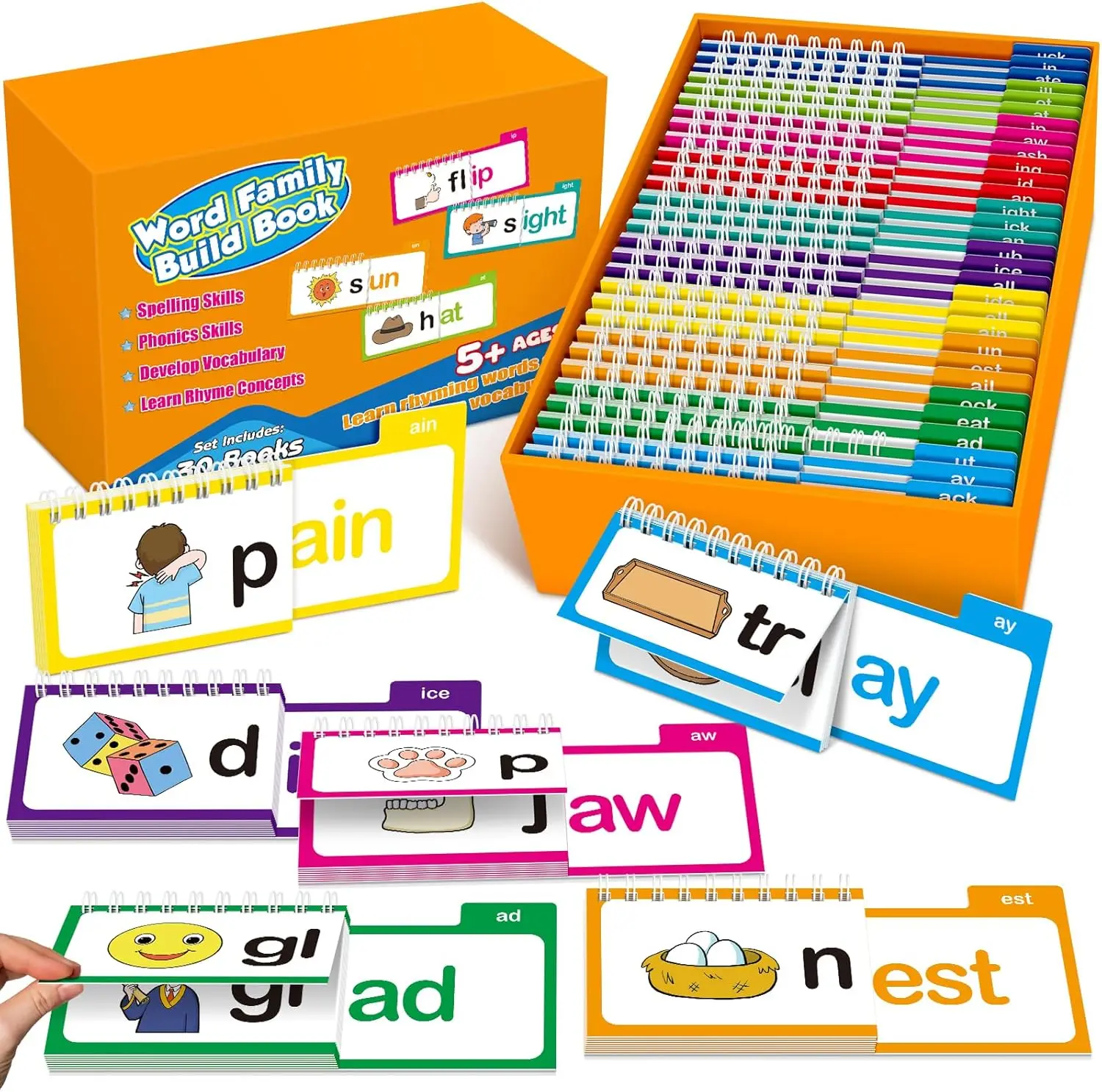 Phonics Flash Cards Word Family Build Book Learn to Read 30 Read Rhyme Flip Books Kindergarten Books for Kids English Learning