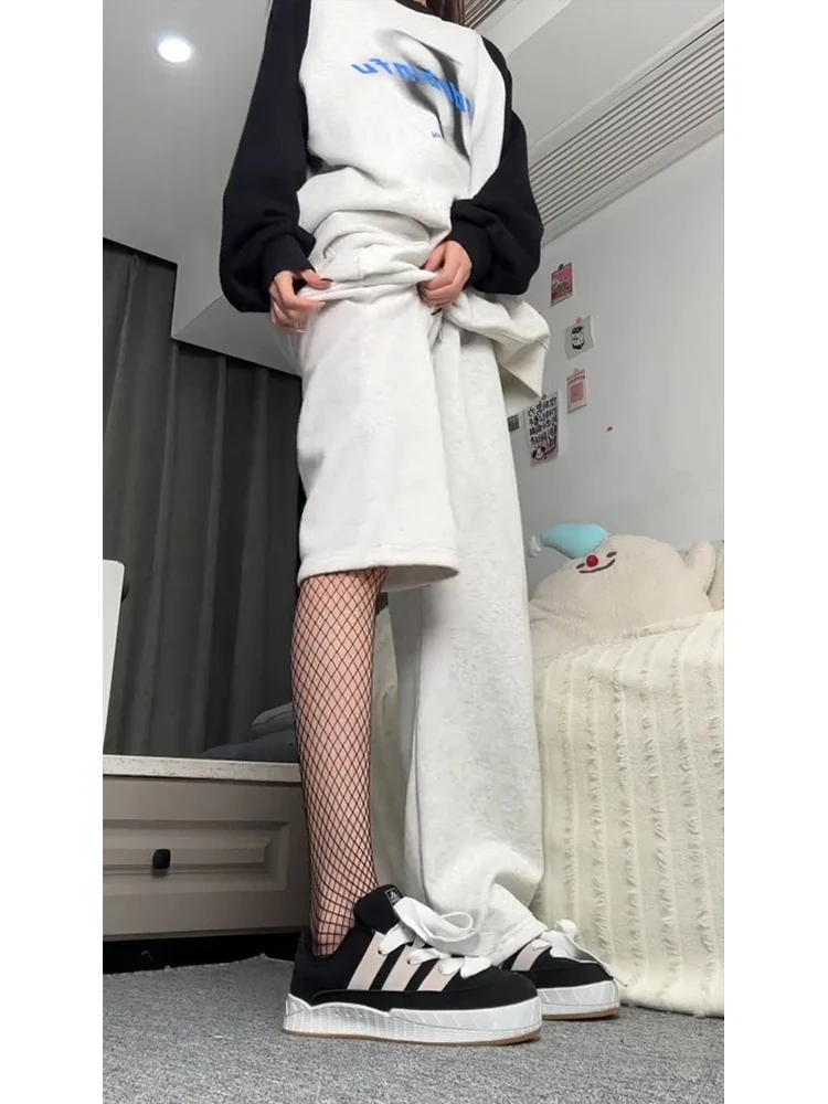 

American High Street Sle Oversize Fce Lined Scythe Pants ey Floral Men's Casual Straight Leg Trousers Autumn Winter