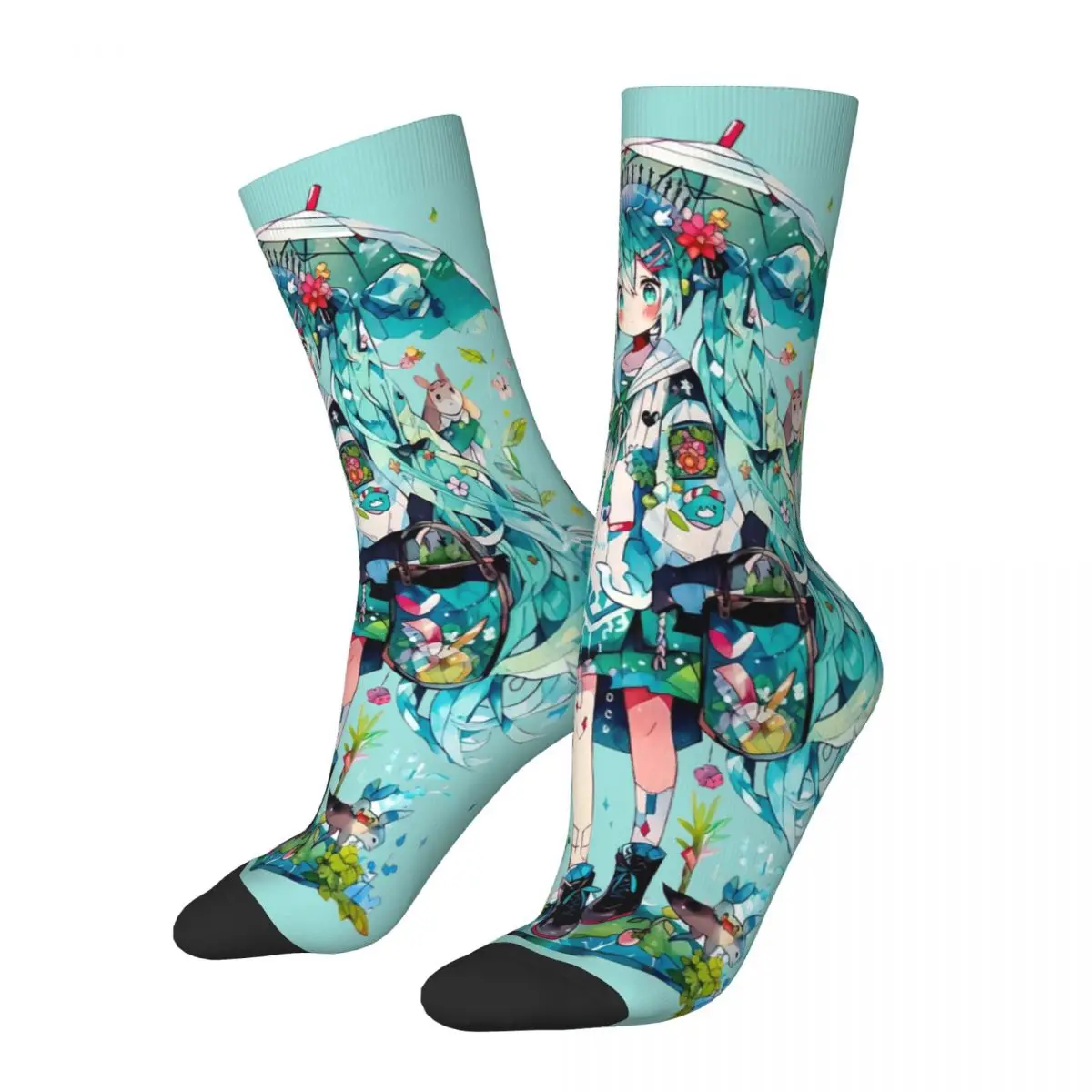 Harajuku Project Sekai Cute Miku Art Football Socks Polyester Middle Tube Socks for Women Men Non-slip