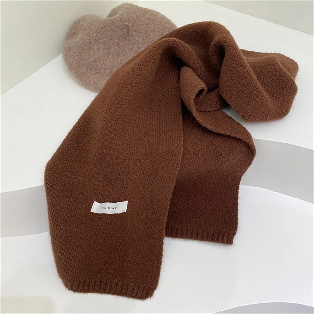 Korean Knitted Scarf Women\'s Winter Warm Cashmere Scarf Thickened Soft Shawl Unisex Retro Solid Color Scarf Man Muffler Gifts