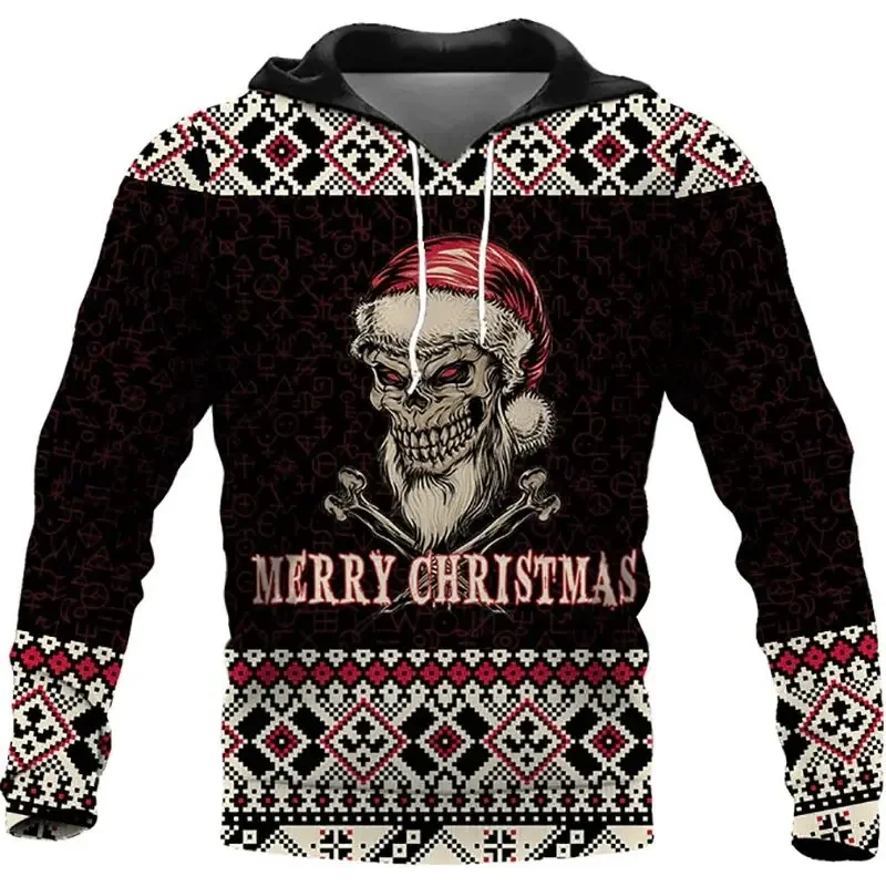 2024 New Hot Christmas Skull 3D Digital Printing Fashion Sweater Casual Comfortable Loose Hoodie Holiday Clothing Streetwear