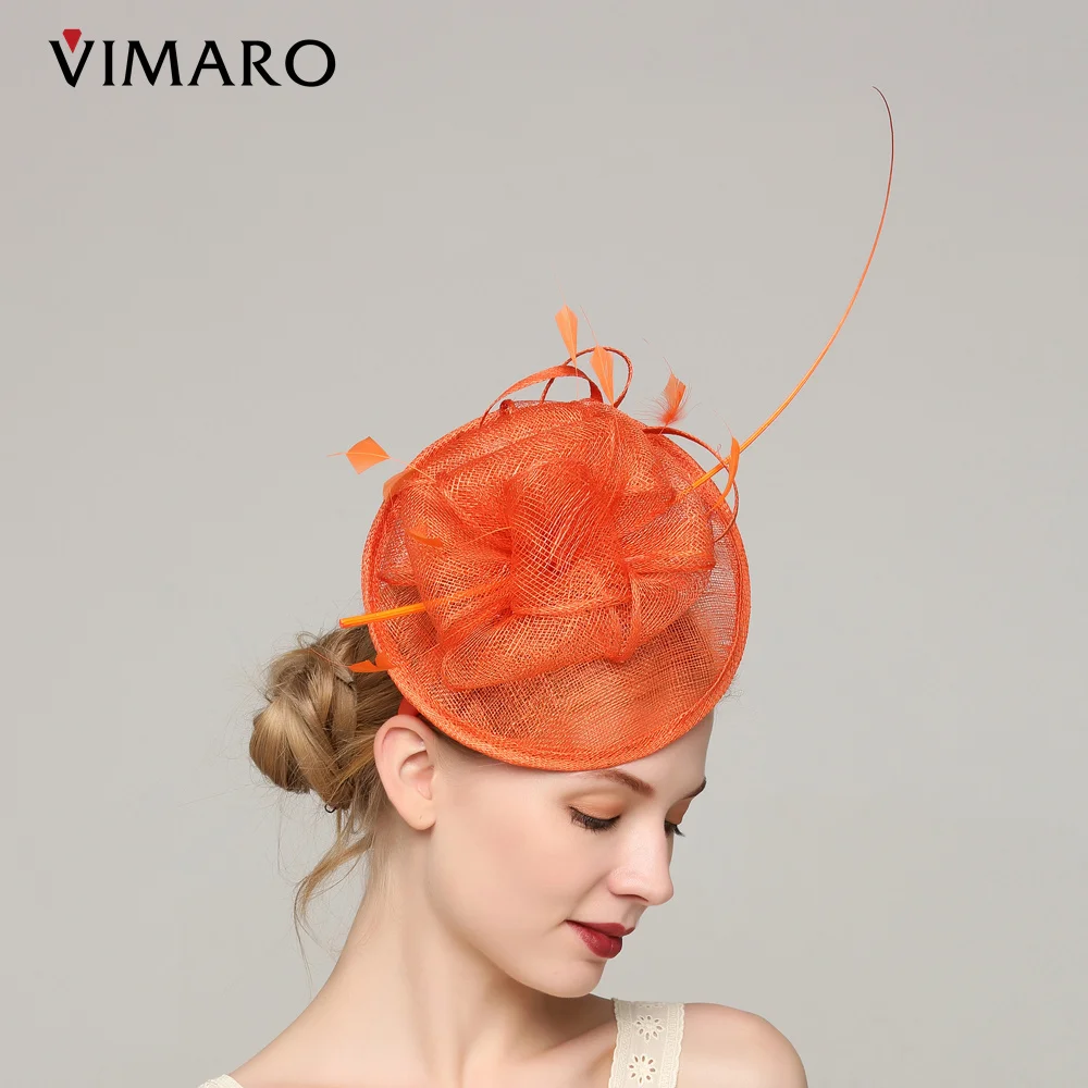 

VIMARO Orange Sinamay Fascinators for Women Elegant Headbands Fascinator Hats for Women Wedding and Church Hat Nakrycia Głowy