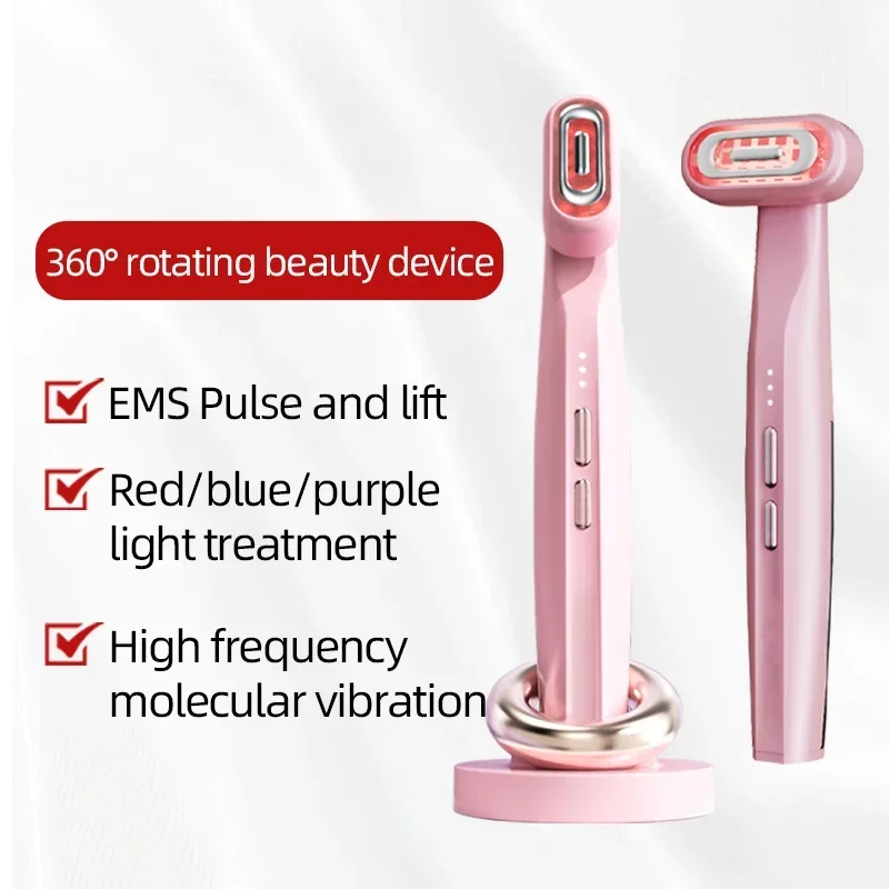 Varinha Facial EMS Microcorrente 360 °   Lifting facial rotativo com 7 luzes LED coloridas, luz vermelha, massageador de olhos, aperto da pele, antirrugas