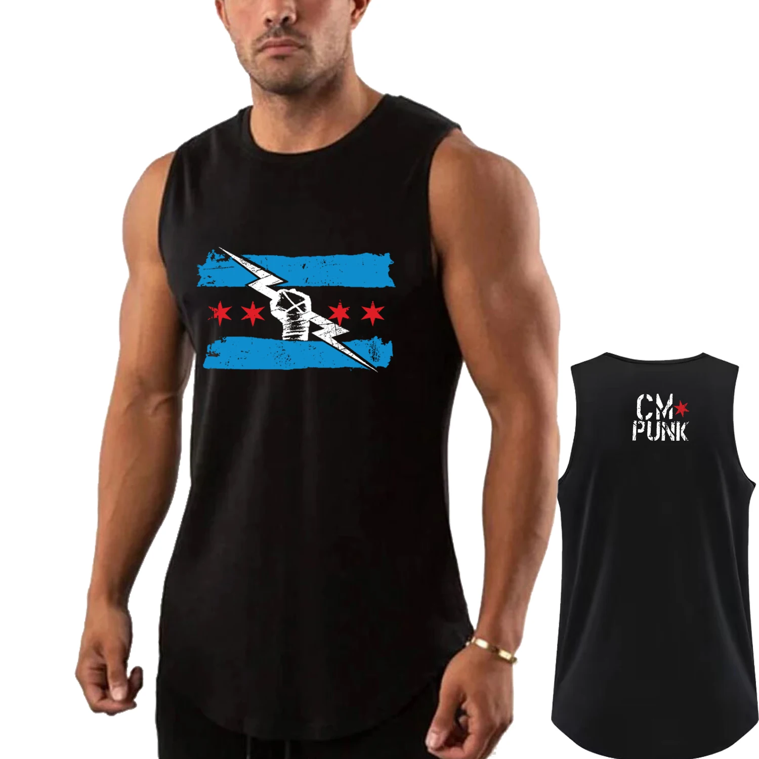 Men's Wrestling Fans Summer New CM Punk Black Tank Top Street Casual Fashion Top