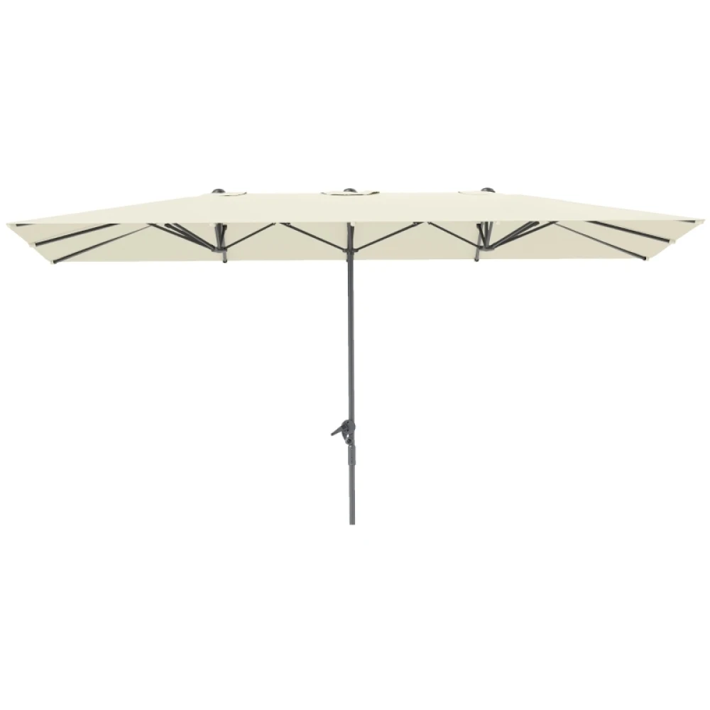 Parasol double avec manivelle 451 x 264 cm, protection UV 50+, résistant au vent, parasol de jardin, parasol de balcon, parasol de marché en aluminium, protection solaire pour balcon, terrasse, jardin, blanc crème