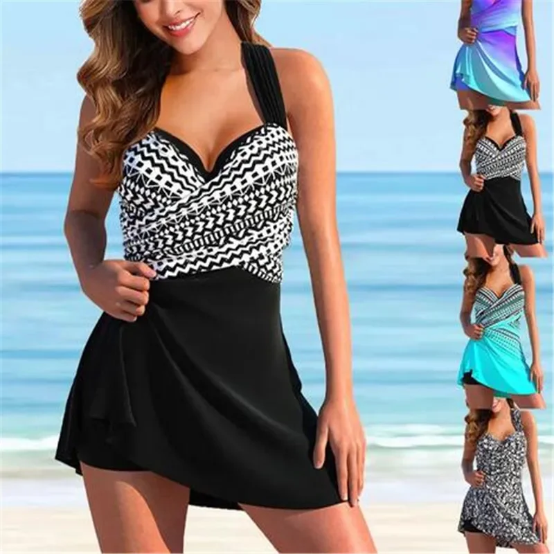 

2024 New Summer Women High Waist Beachwear Swim Tankini Monokini Swimwear Bathing Suit Two Pieces Swimsuits Printed Tankinis