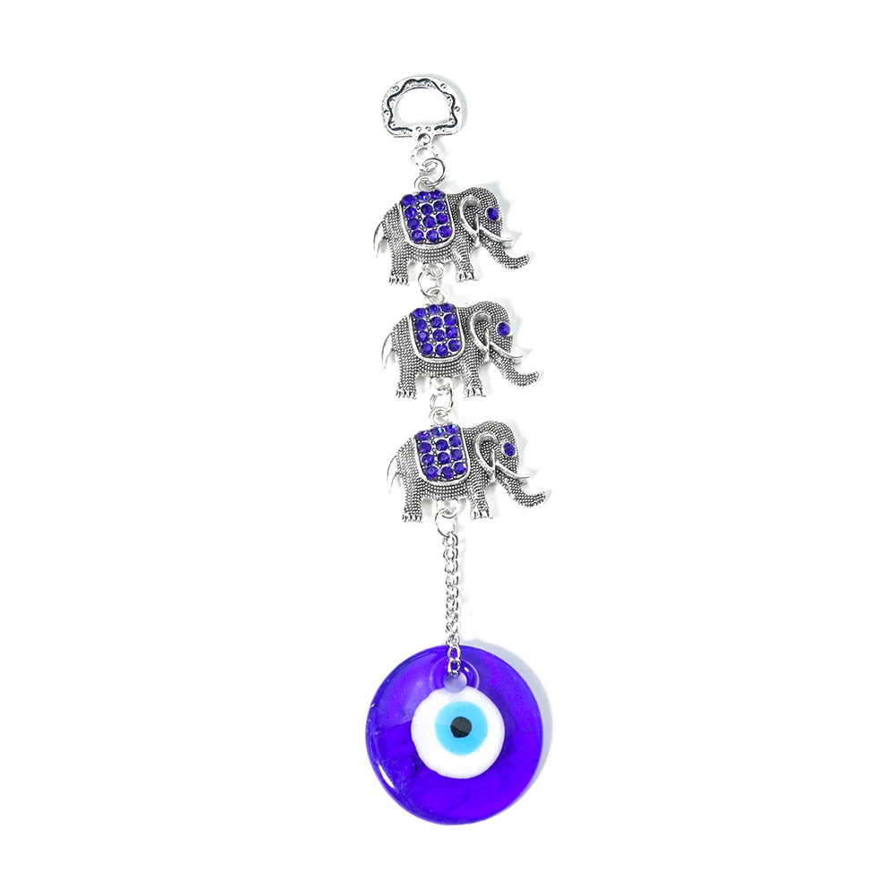 Blue Eye Keychain Rhinestone Elephant Amulet Lucky Charms Wall Hanging Car Pendant Blessing Protection Garden Home Decoration