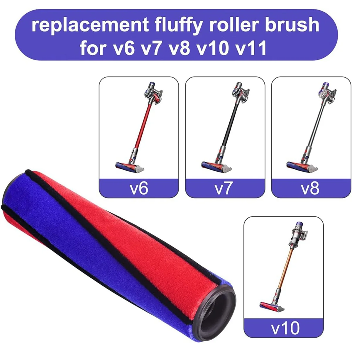 Rodillo de cepillo de repuesto para V6 V7 V8 V10 V11, cabezal de rodillo suave para boquilla de suelo de rodillos blandos 966488-01-A63E