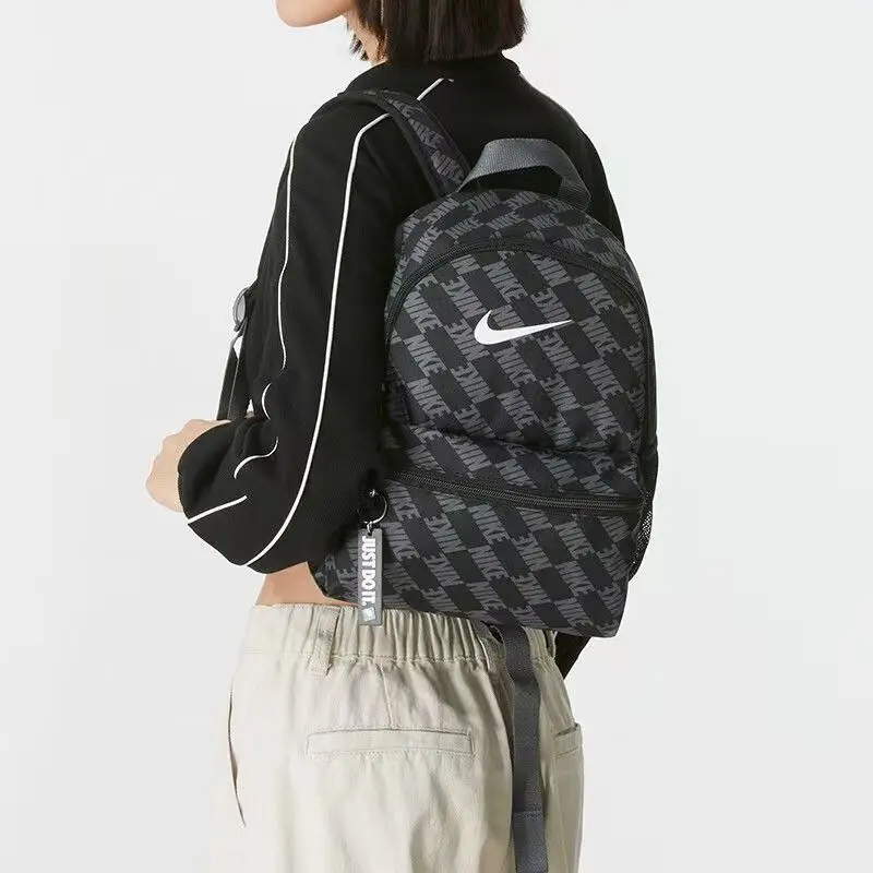 Nike Backpack for Men and Women, Same Style for Couples, Printed Versatile Plaid Fabric, Black Hv6481-010