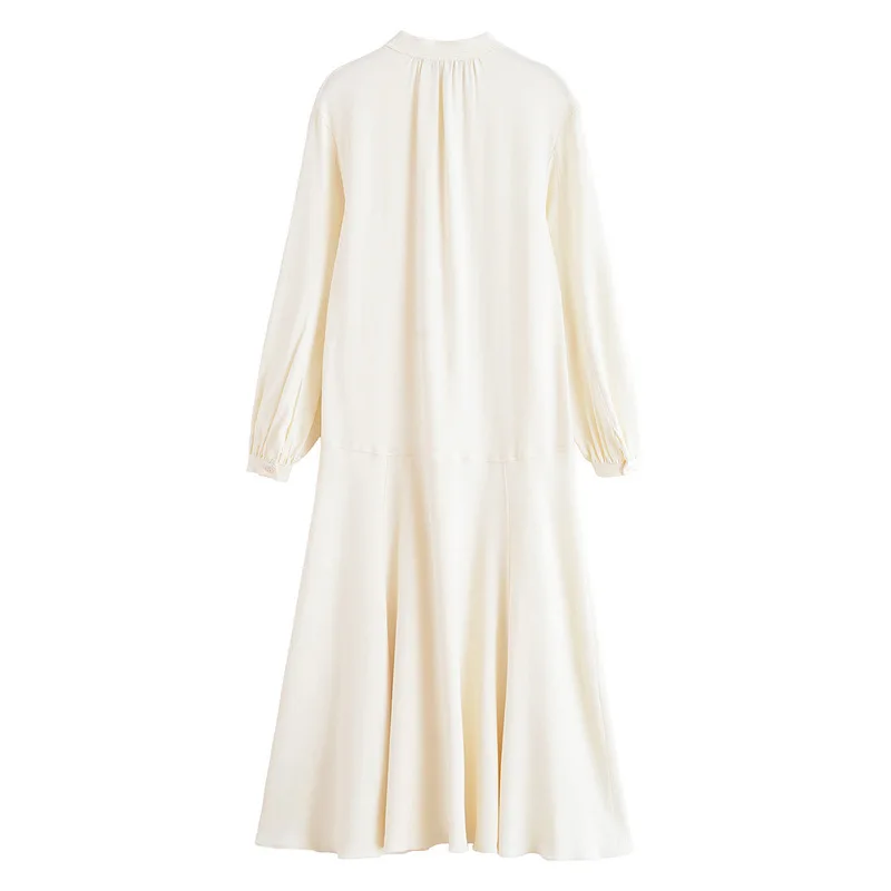 

Elegant and Chic Satin Women's White Dress V-Neck Long Sleeve Lace-Up Maxi Dress 2025 Fashion Summer Commuter Robe Dress