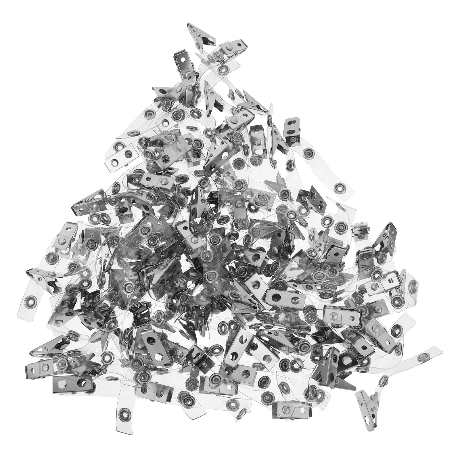 120Pcs Identification Card Holders Vertical Badge Clips Double Hole Metal Clips Clear PVC Straps Secure Office School Work Name