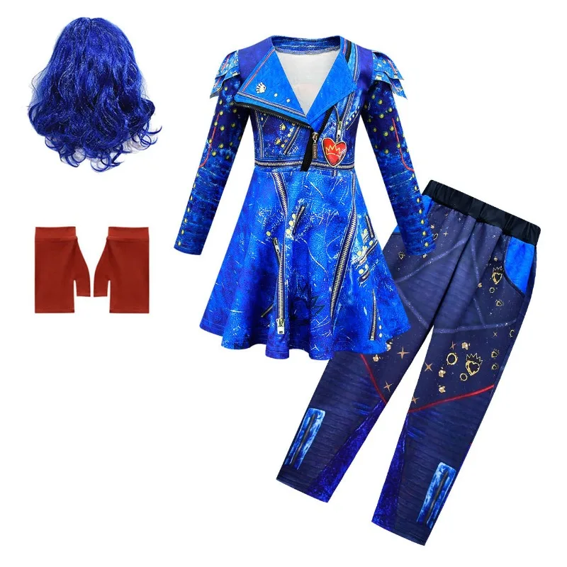 Disfraces de Audrey azul para niña, disfraces de carnaval, fiesta para niños, Evie Descendants Mal, vestido de Cosplay para fiesta de Halloween,