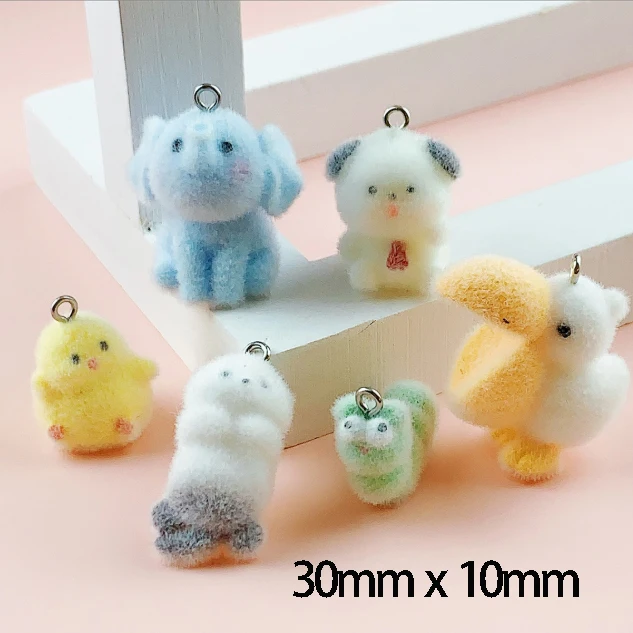 20pcs 3D Cute Flocking Cartoon Animal Pendant for Mobile phone accessories Earring Keychain Making DIY Accessories Wholesale